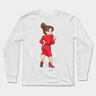 Secretary in Dress with High Heels Long Sleeve T-Shirt